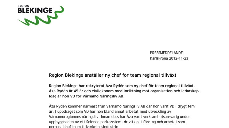 Region Blekinge anställer ny chef för team regional tillväxt  