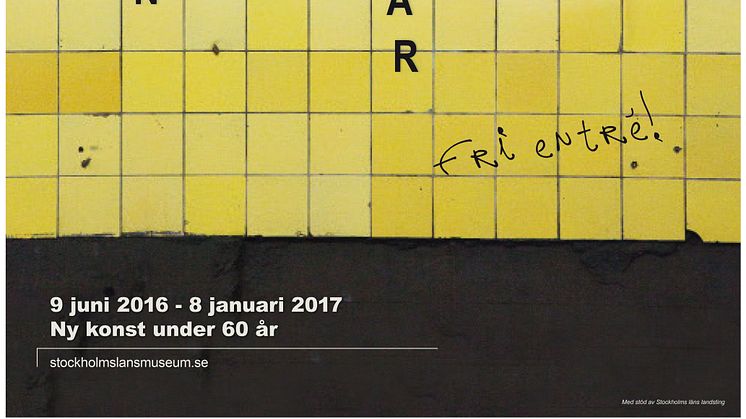 Affisch till utställningen T-banekonst: Medan du väntar. Foto: Elisabeth Boogh, Stockholms läns museum. Form: Johanna Eklöv, Stockholms läns museum.