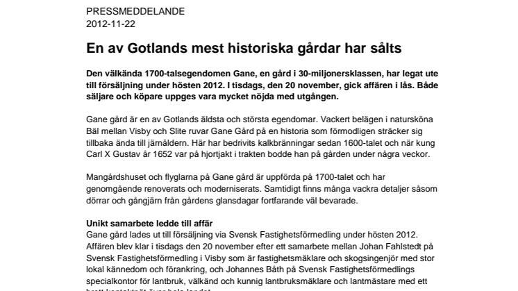 En av Gotlands mest historiska gårdar har sålts