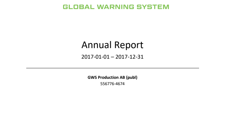 GWS Production AB (publ) publishes annual report for 2017