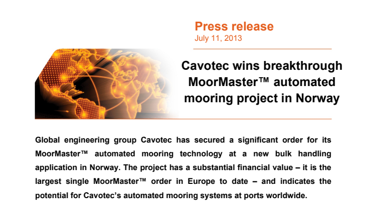 Cavotec wins breakthrough MoorMaster™ automated mooring project in Norway