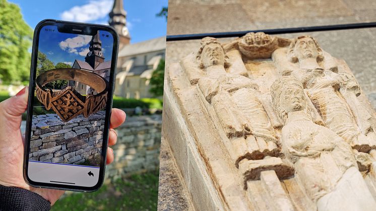Med turen Medeltida Skaraborg i appen Kulturväg Skaraborg kan besökare nu följa med på en guidad tur och upptäcka spår från medeltiden genom sina mobiltelefoner. Fotomontage.