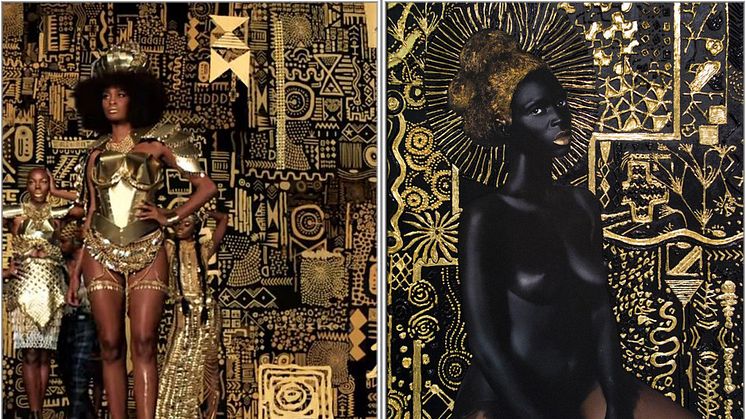 Kendrick Lamar's video (on the left) and Lina Iris Viktor's artwork (on the right)