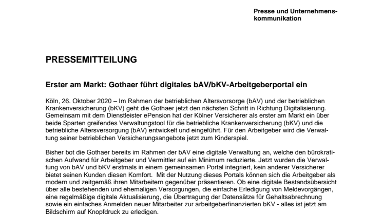 Erster am Markt: Gothaer führt digitales bAV/bKV-Arbeitgeberportal ein