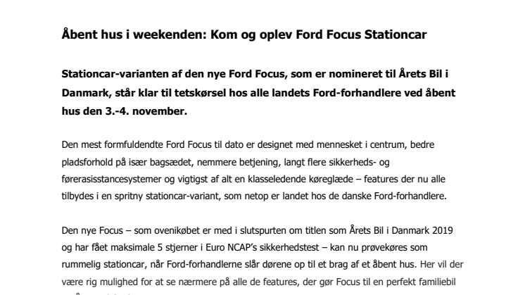 Åbent hus i weekenden: Kom og oplev Ford Focus Stationcar