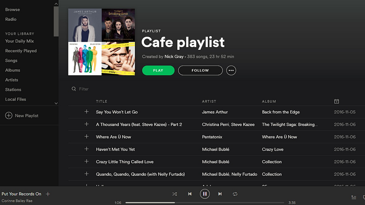 SOURCE: A screenshot of a café playlist on Spotify