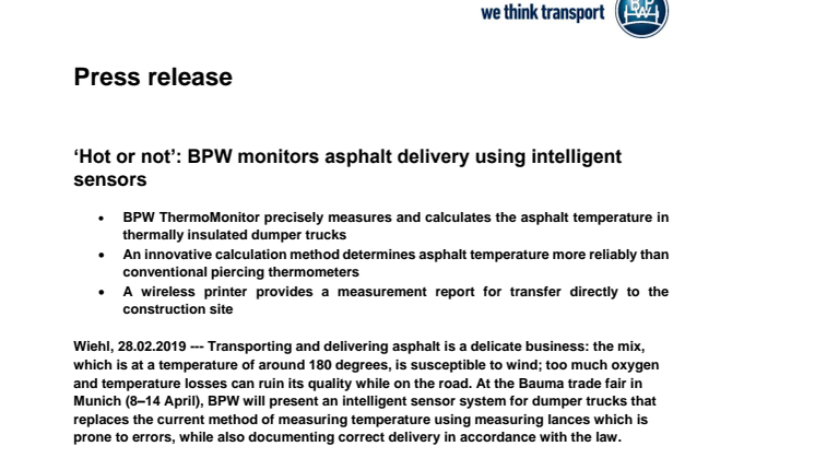 ‘Hot or not’: BPW monitors asphalt delivery using intelligent sensors