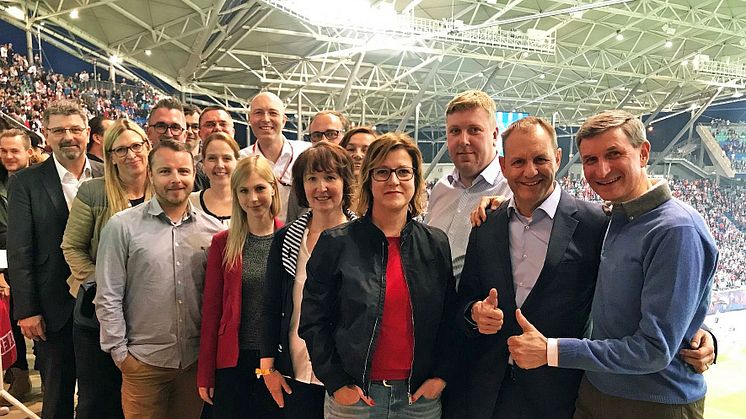 Das Team, das den Tagungsstandort Leipzig auf der IMEX 2018 präsentiert