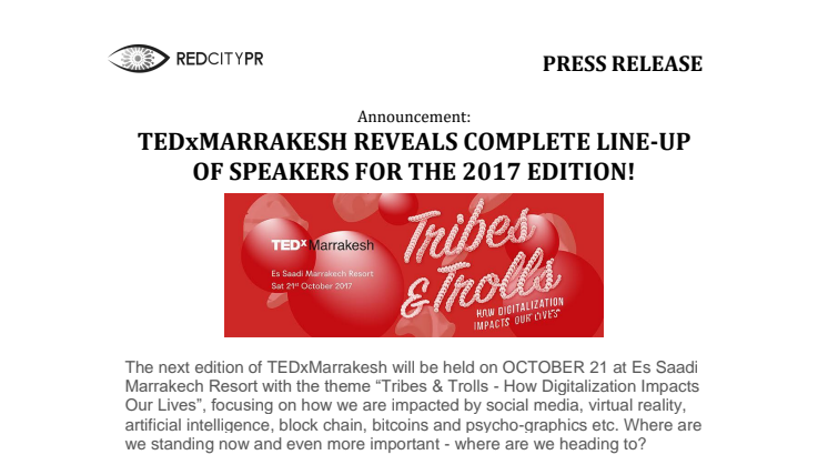 TEDxMarrakesh reveals complete line-up of speakers for the 2017 edition