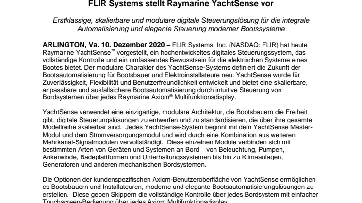FLIR Systems stellt Raymarine YachtSense vor