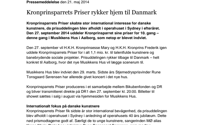 Kronprinsparrets Priser rykker hjem til Danmark