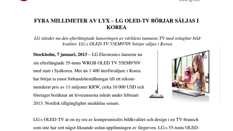 FYRA MILLIMETER AV LYX – LG OLED-TV BÖRJAR SÄLJAS I KOREA