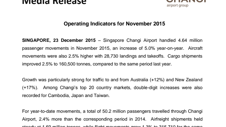 Operating Indicators for November 2015