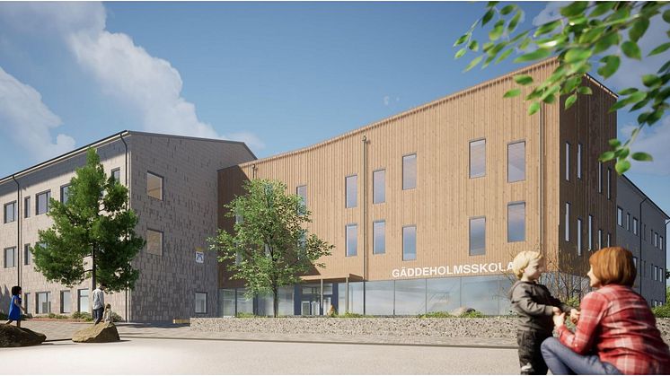 Nya skolan i Gäddeholm. Illustration: Archus
