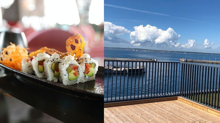 Riksbyggens specialkomponerade sushi och den magiska utsikten från terrassen på Brf Oceankajen.