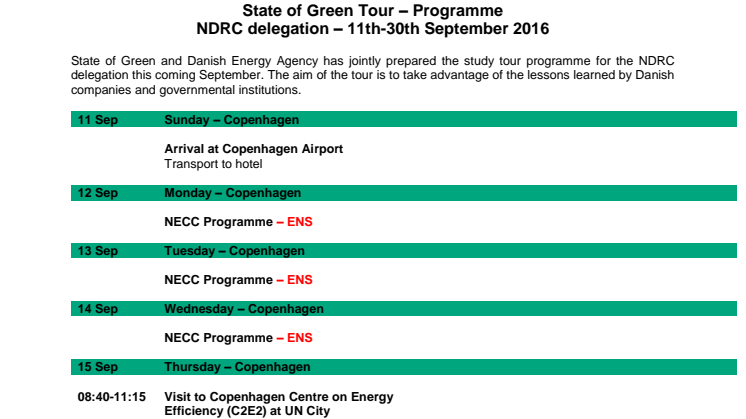 Programme - NDRC delegation – 11th-30th September 2016