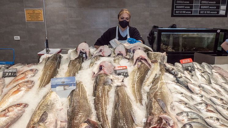 Fersk skrei i spansk fiskedisk