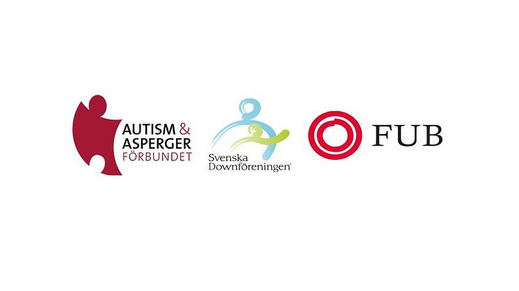 Autism- och Aspergerförbundets, Svenska Downföreningens och Riksförbundet FUB:s logotyper
