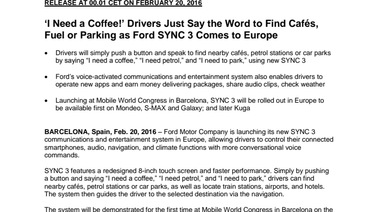Fords SYNC 3 kommer til Europa