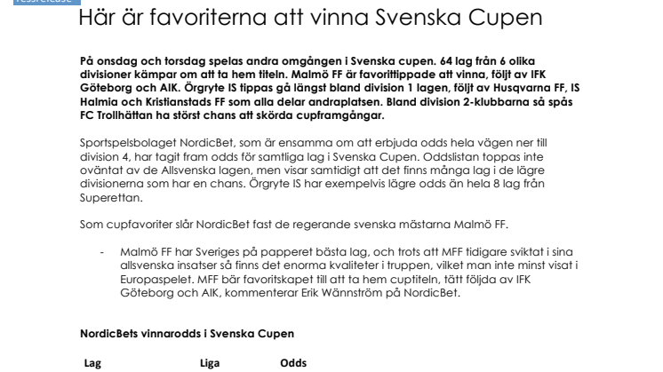 Här är favoriterna att vinna Svenska Cupen