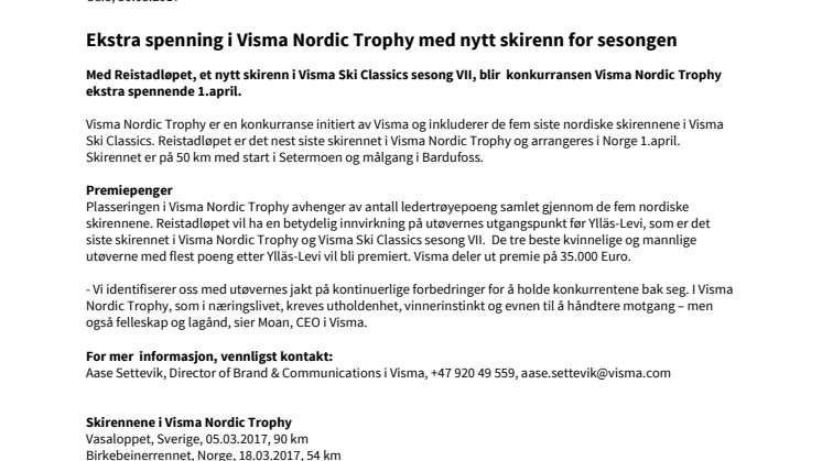 Ekstra spenning i Visma Nordic Trophy med nytt skirenn for sesongen