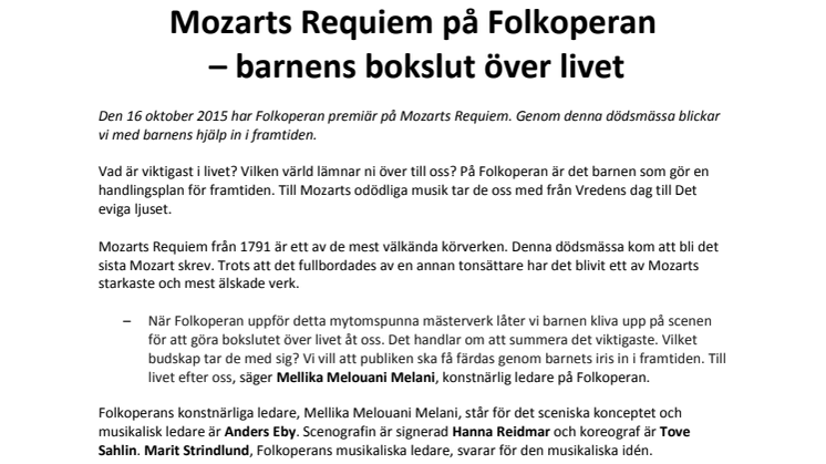 Mozarts Requiem på Folkoperan  – barnens bokslut över livet 