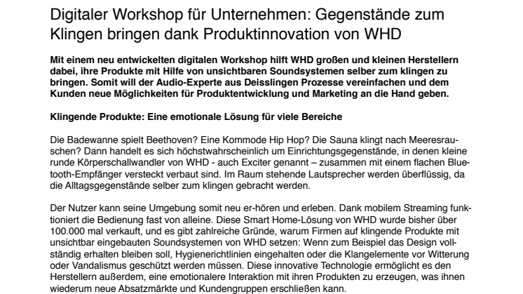 Digitaler Workshop für Unternehmen: Gegenstände zum Klingen bringen dank Produktinnovation von WHD 