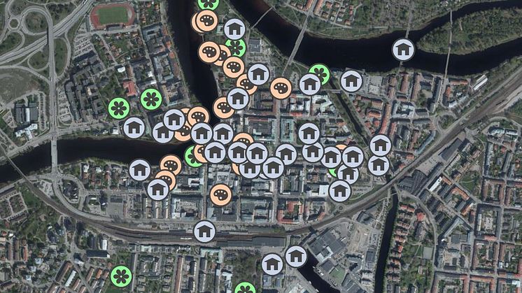 Alla punkter som finns med i digitala stadsvandringskarta