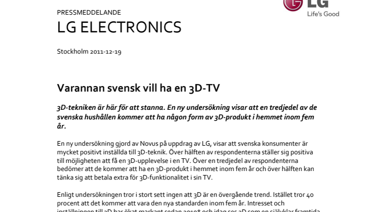 Varannan svensk vill ha en 3D-TV