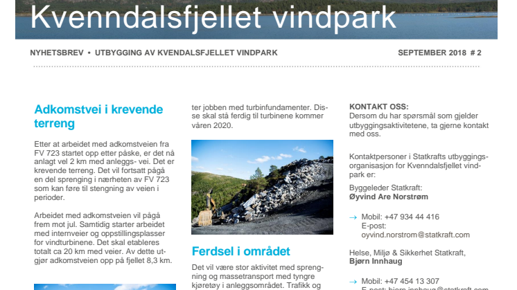 Nyhetsbrev Kvenndalsfjellet vindpark #2 - 2018