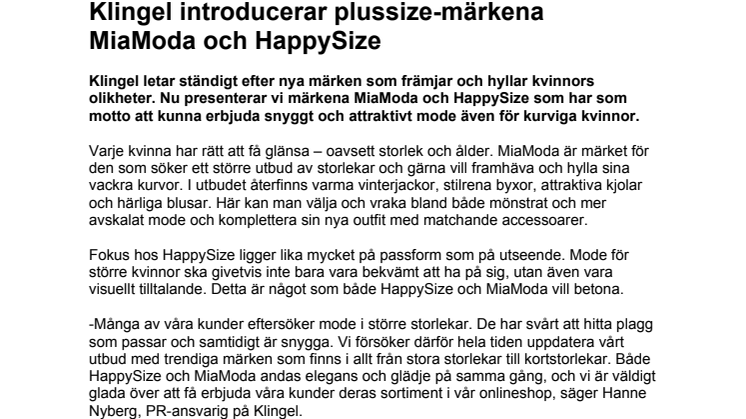 Klingel introducerar plussize-märkena MiaModa och Happy Size
