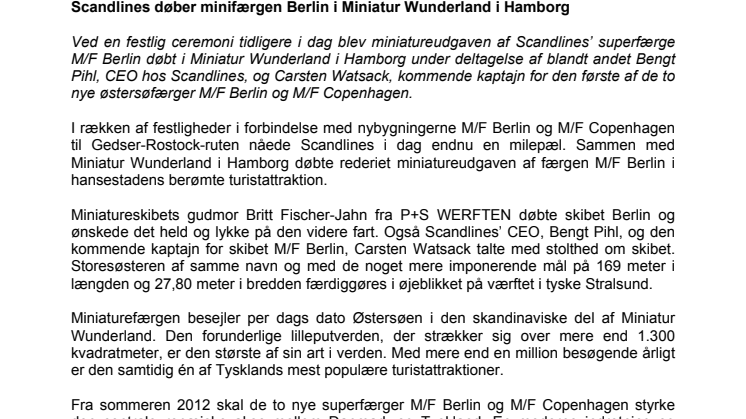 Scandlines døber minifærgen Berlin i Miniatur Wunderland i Hamborg