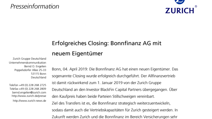 Erfolgreiches Closing: Bonnfinanz AG mit neuem Eigentümer
