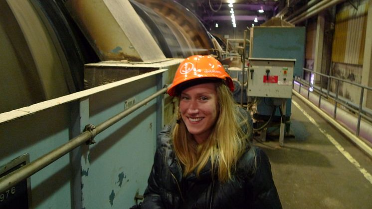 Open's Stephanie Beudat touring the Iggesund Paperboard mill.