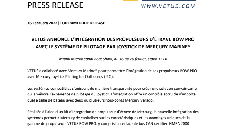 FR_VETUS Annonce L’intégration Des Propulseurs D’étrave Bow Pro Avec Le Système De Pilotage Par Joystick De Mercury Marine.pdf