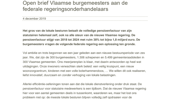 ​Vlaamse burgemeesters eisen oplossing voor pensioenprobleem