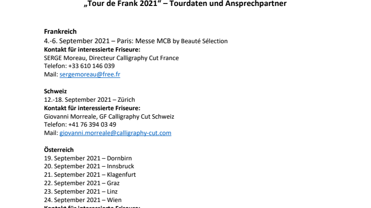 Tour de Frank 2021 - Tourdaten und Ansprechpartner