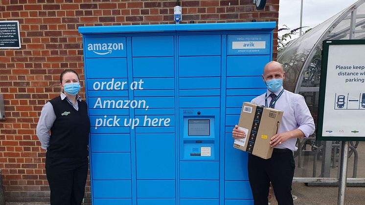 Staff at Hassocks station with the new Amazon Hub Lockers