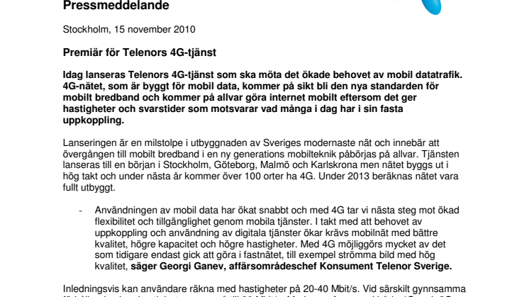 Premiär för Telenors 4G-tjänst