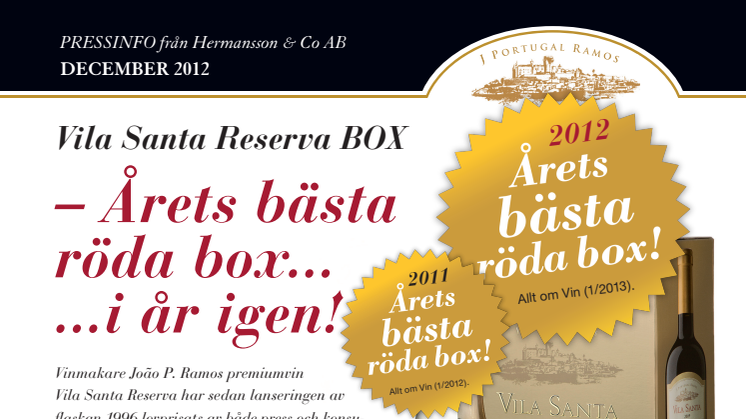 Vila Santa Reserva BOX - Årets bästa röda box, i år igen!