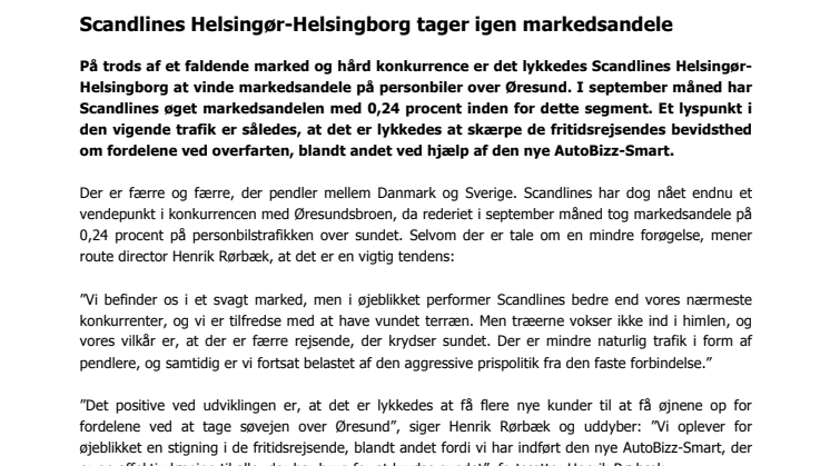Scandlines Helsingør-Helsingborg tager igen markedsandele