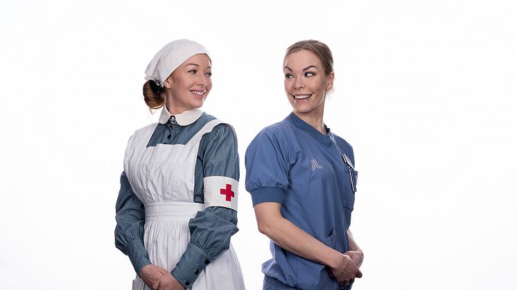 Danderyds sjukhus 100 år - Sjuksköterskornas klädsel har genomgått en del förändring. 1920-tal jämfört 2020-tal.