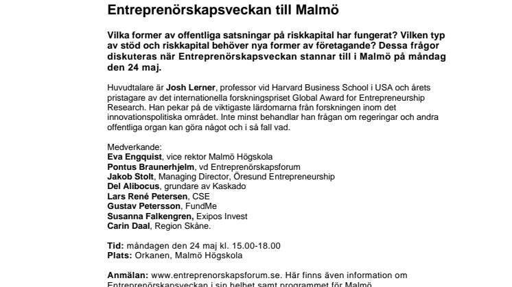 Entreprenörskapsveckan till Malmö 