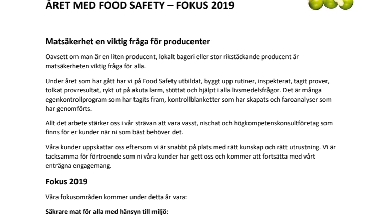 Året med Food Safety - fokus 2019