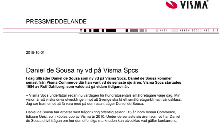 Daniel de Sousa ny vd på Visma Spcs