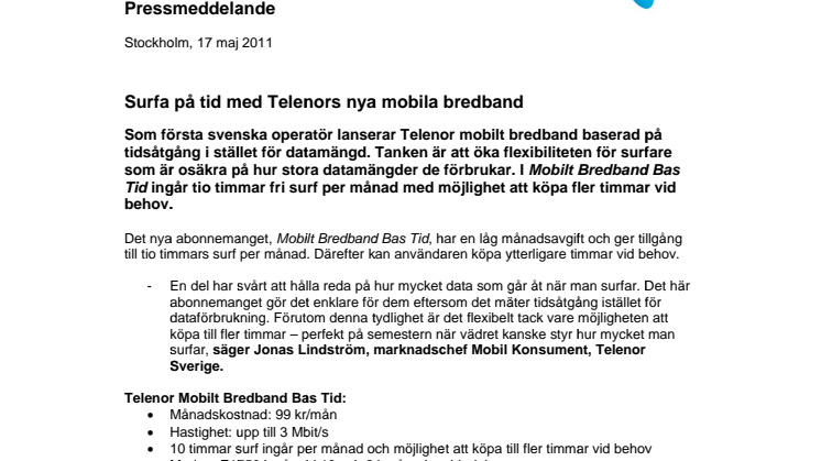 Surfa på tid med Telenors nya mobila bredband