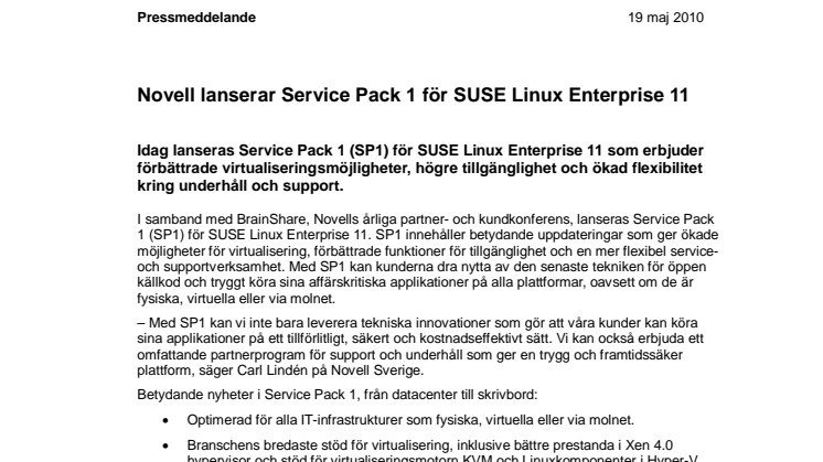 Novell lanserar Service Pack 1 för SUSE Linux Enterprise 11