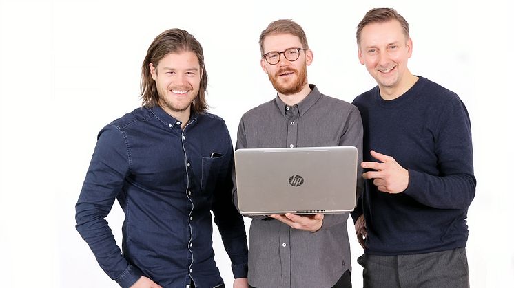Fr. vänster Tomas Jonsson och Jimmy Heibert (Swace Digital, medgrundare), Patrick Sävström (VD, innovatör), Fotograf Victor Ackerheim