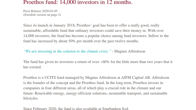 Proethos fund: 14,000 investors in 12 months