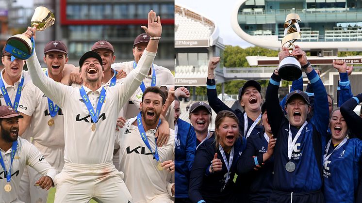 Surrey and Northern Diamonds with their domestic titles. Photos: Getty Images